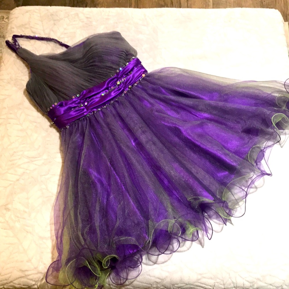 Womens Purple and Green Graduation Dress